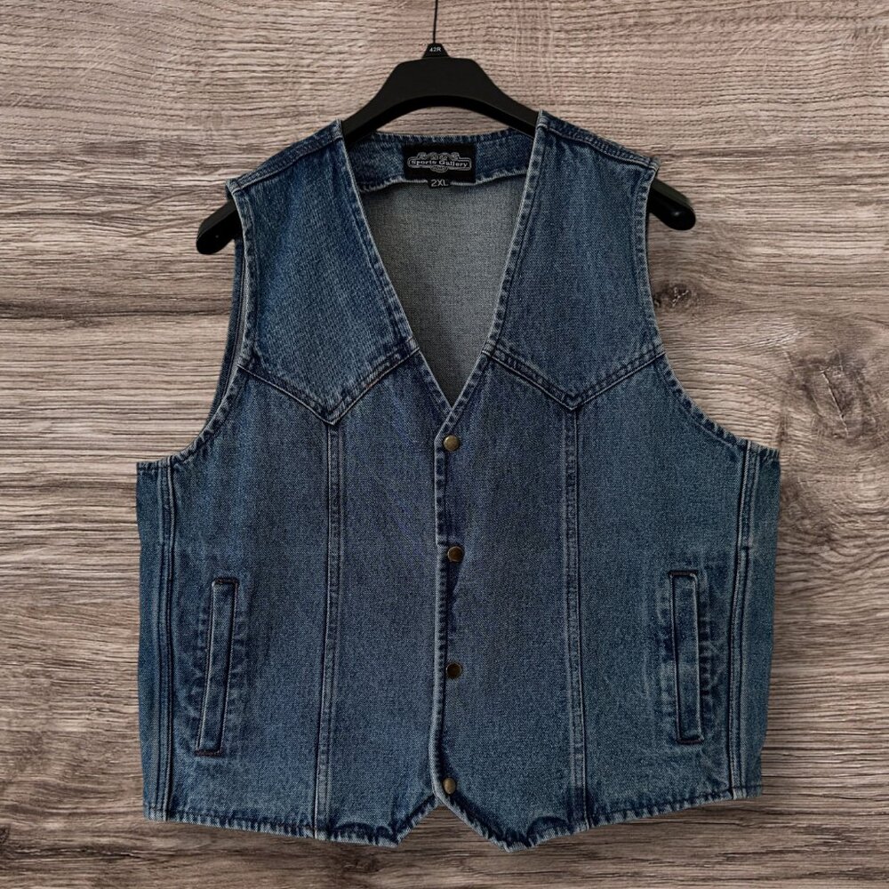 Sports Gallery Vintage 70s Men's Denim Western 100% Cottom Snap front Jean Vest